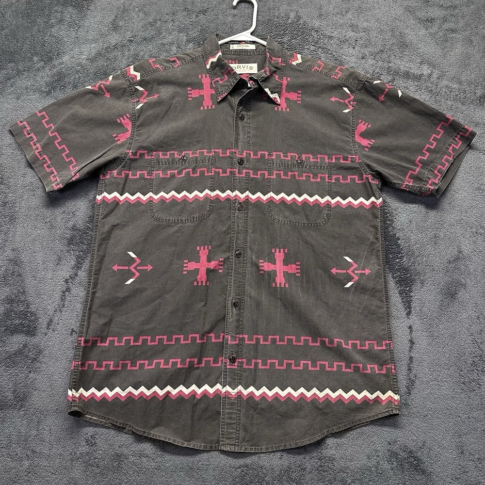 Vintage Orvis Button Up Shirt Mens Large Southwest Aztec Pattern Geometric Cross